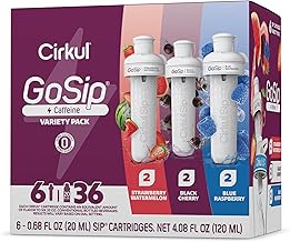 Cirkul GoSip Caffeine Flavor Water Variety Pack, Makes 36 Drinks, No Sugar, Zero Calorie Drink Mix, (2 Blue Raspberry, 2 Black Cherry, 2 Strawberry Watermelon)