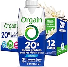 Orgain Clean Protein Shake, Grass Fed Dairy, Vanilla Bean - 20g Whey High Protein, Kosher, Ready to Drink, Low Net Carbs, Gluten Free, No Soy Ingredients, 11 Fl Oz (Pack of 12)