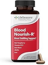 LifeSeasons - Blood Nourish-R - Iron Deficiency Supplement - Supports Anemia, Fatigue, Paleness & Dizziness - No Constipation - Blood Building - Iron, Alfalfa, Raspberry & Vitamin B-12-60 Capsules