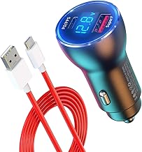 for Oneplus Car Charger 100W 80W 65W Fast Charge for One Plus 13 12 13R 12R 11 10 Pro 9 10T 8T 8 7T 7 Open Pad Nord 2T CE 3 4 N20 N30 N100, 25W PD PPS USB C Port 3ft Cable
