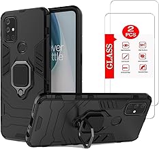 for OnePlus Nord N10 5G Case with [2 Pack] Tempered Glass Screen Protector, Heavy Duty Armor [Military-Grade] Protective，for OnePlus N10 Magnetic Kickstand Car Mount Case Black