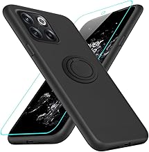 for OnePlus 10T 5G Case (2022) Phone Case with Glass Screen Protector, 360° Rotatable Ring Holder Magnetic Kickstand/Stand Silicone TPU Shockproof Protective Cover Case for Oneplus 10T - Black