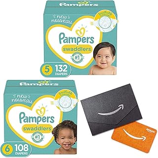 Baby Diapers Size 5, 132 Count - Pampers Swaddlers with Baby Diapers Size 6, 108 Count - Pampers Swaddlers and Amazon.com Gift Card in a Mini Envelope
