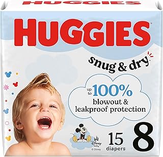 Size 8 Diapers, Snug & Dry Baby Diapers, Size 8 (46+ lbs), 15 Count, Packaging May Vary