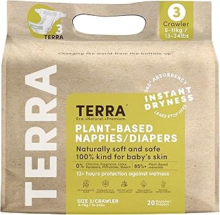 Size 3 Diapers: 85% Plant-Based, Ultra-Soft & Chemical-Free for Sensitive Skin, High Absorbency for 13-24 lb Babies, 20 Count