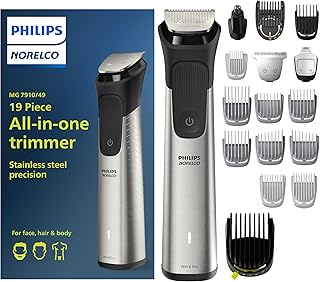Philips Multigroom 7000 Series, All-in-One Trimmer, Beard Trimmer and Hair Clipper, 19-Piece Men's Grooming Kit for Beard, Head, Hair, Body, and Face, Soft Pouch, MG7910/49