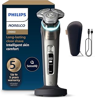 Sponsored Ad - Philips Norelco Shaver i9000 Prestige - Wet & Dry Electric Shaver, Gold Oyster, Sense IQ Technology, Triple Lift & Cut System, 360 Rotating Dual SteelPrecision Blades, Quick Clean Pod, 