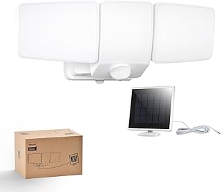 3600LM Solar Security Lights, 5000K waterproof Dimmable LED Motion Sensor Outdoor Lights, 3 Adjustable Heads w/16ft Cable, Separate Solar Panel with 3 Modes Solar Flood Lights for Yard, Garage