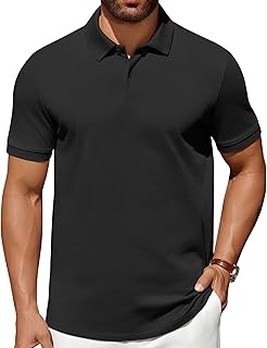 Men's Polo Shirts 100% Cotton Heavyweight Short Sleeve Button Golf Shirts Classic Pullover Ribbed Collar and Cuffs