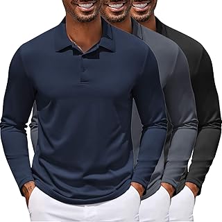 Men's Polo Shirt Long Sleeve Moisture Wicking Golf Shirts Sun Protection Collared Work Shirts