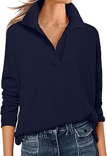 Womens Polo V Neck Long Sleeve Sweaters Lightweight Dressy Casual Business Basic Knit Pullover Top 2025 Fall Outfits
