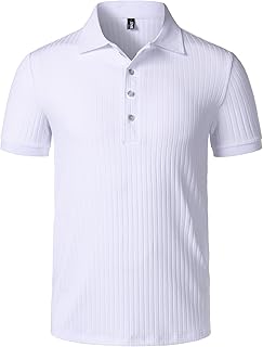 Men's Stretch Knit Slim Fit Polo Shirts Casual Short Sleeve Ribbed Collar Muscle Golf Shirt