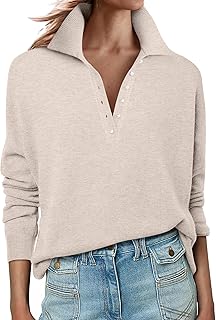 Womens Long Sleeve Polo Sweaters Knit Button Shirt Lightweight Dressy Casual Basic Pullover Tops 2025 Fall Fashion