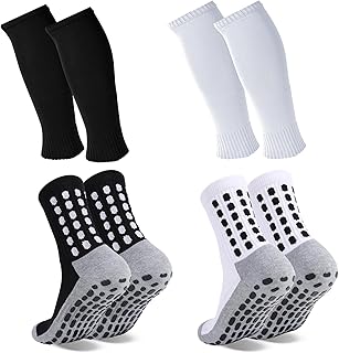 Sponsored Ad - 2 Set Grip Soccer Socks with Shin Guard Sleeves Non Slip Soccer Leg Sleeve Socks for Men Women