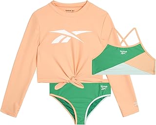 Girls' Rash Guard Set - 3 Piece UPF 50+ Long Sleeve Swim Shirt with Bikini Swimsuit - Swimwear Set for Girls (4-16)
