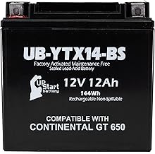 YTX14-BS Replacement For Royal Enfield Interceptor 650 Battery - Compatble With Royal Enfield Int, Continental GT 650 19-20 - 12V 12AH Sealed Lead Acid 12 Volt AGM High Performance