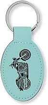 Sponsored Ad - Oval Soft Faux Leather Keychain with Motorcycle Design, Laser Engraved, Stainless Steel Ring, Gift Box Included (Teal)