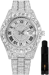 Hip Hop Watches for Men Iced-Out Bling Diamond Luxury Quartz Watches with Date