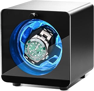 Cevale Single Watch Winder,Aluminum Automatic Watch Winder for Rolex with Ultra Quiet Motor(≈0dB),Self-Winding Metal Watch Winder for Every Watches,Blue Light,Gift for Watch Lovers