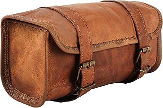 Sponsored Ad - Leather Handlebar Bag Brown Saddle Motorcycle Bag Bicycle Tool Bag Buff Leather Travel Accessory Pouch (Tan Brown)