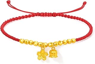 Sponsored Ad - 24K Real Gold Bracelet Lily Flower Solid Gold Beaded Red Braided Bracelets with Jewelry Box for Her Women Friends Wife Lady Lover Anniversary Birthday 16+6cm A1712698