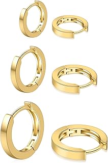 Sponsored Ad - micuco 3 Pairs Small Hoop Earrings Set for Women, 14K Gold Plated Huggie Hoop Earrings for Men, Tiny Cartilage Hypoallergenic Earring Set