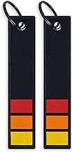 (2-PACK) Classic Heritage Retro Stripe Keychains: Yellow, Orange Red on Black Racing Jet Tags/Key Tags