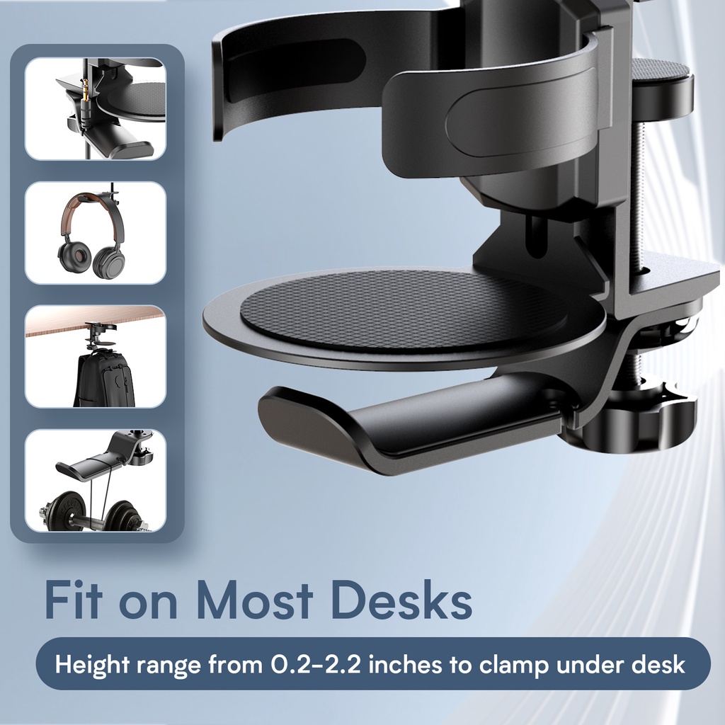 360 Aluminum Alloy Metal Gaming Display Under Desk Table Drink Cup Headphone Headphone Hook Bracket Installation