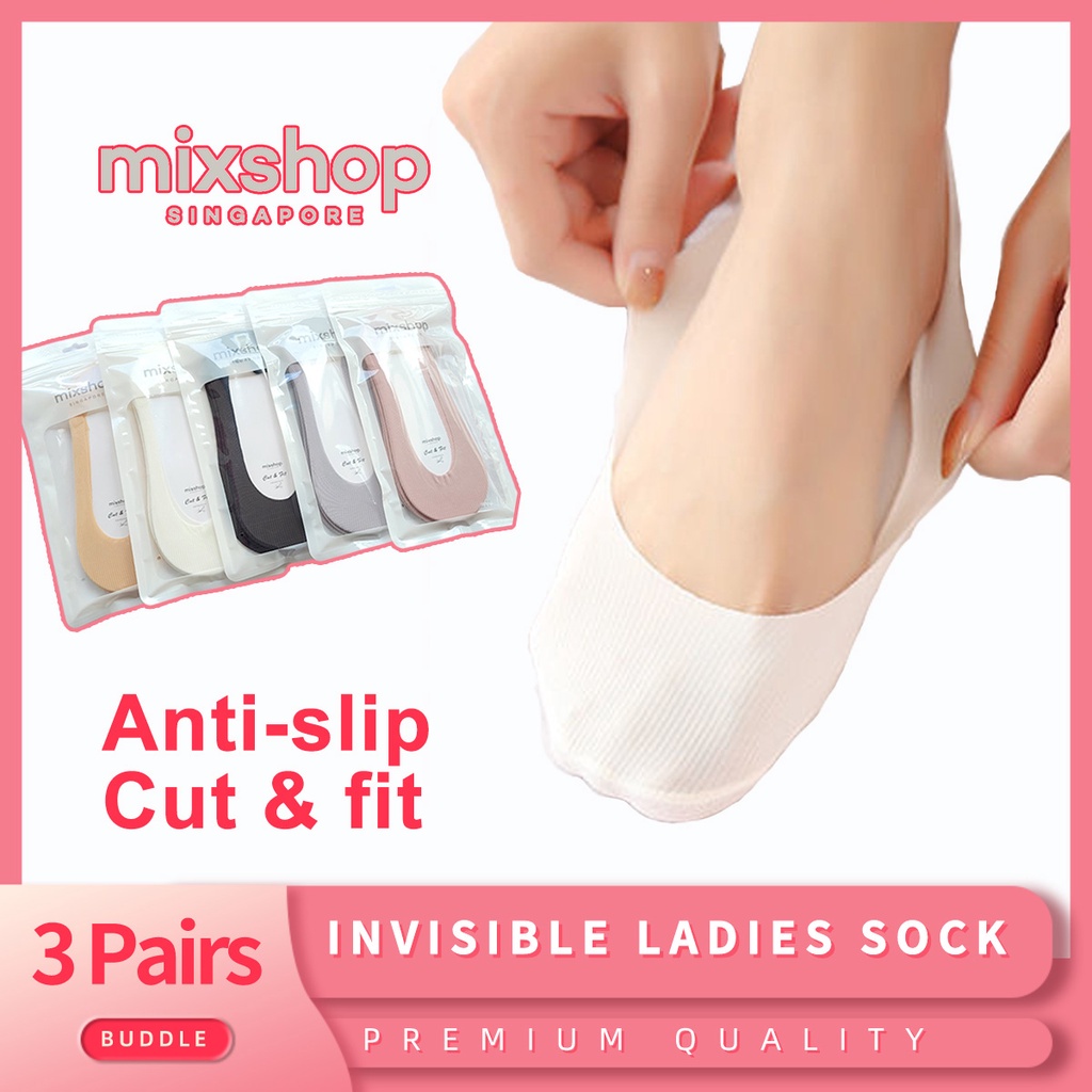 mixshop 3 Pairs Invisible Socks Ladies, Non-slip No Show Socks, SG ready stock.